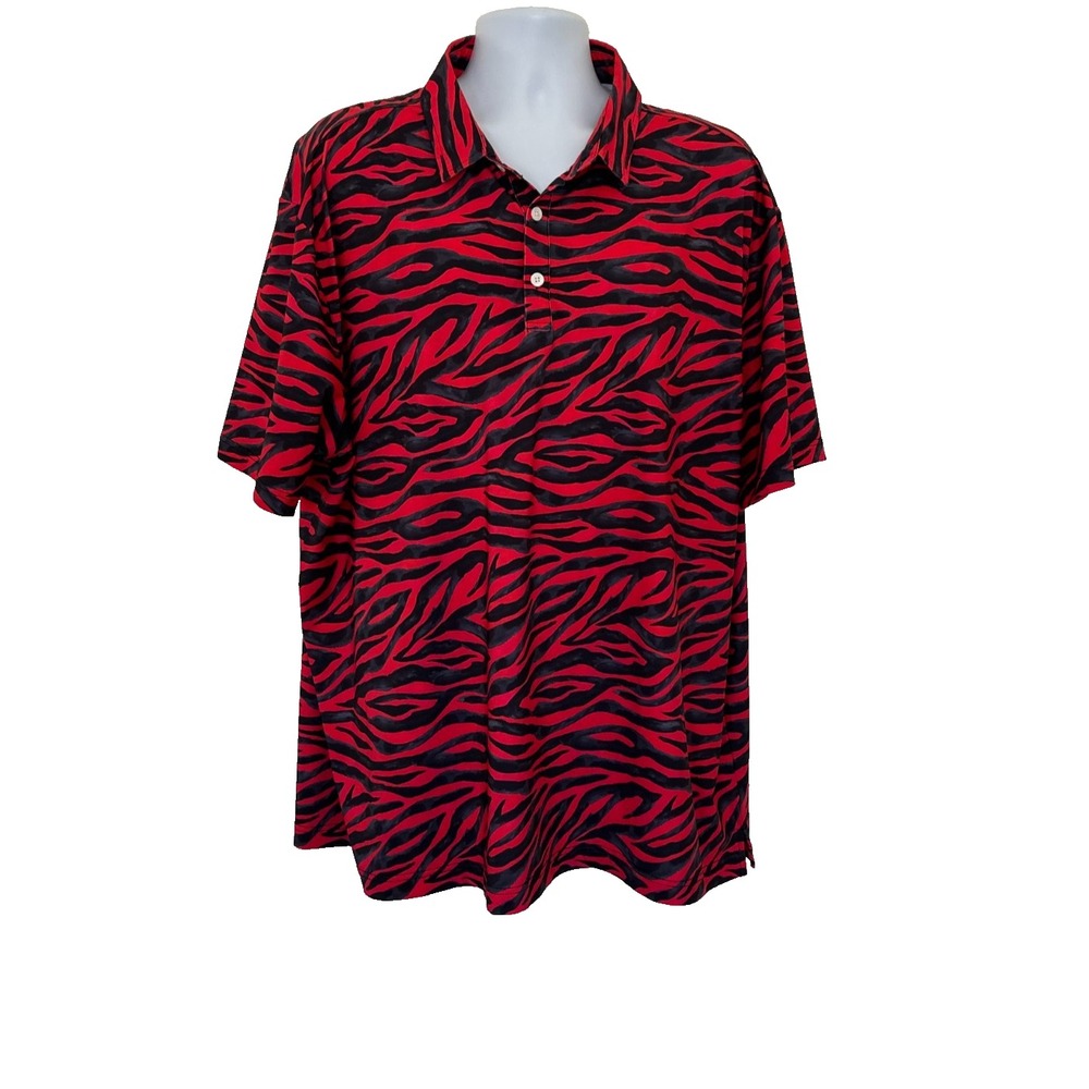 Sunday Swagger GOAT Golf Polo Shirt 3XL Red Black Tiger Striped Performance